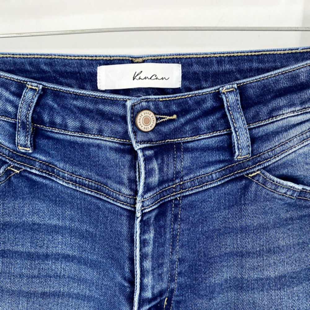 Kancan High Rise Flare Jeans Raw Hem Womens Sz 11/29‎ Blue Denim Front Seam Boho - Picture 11 of 12